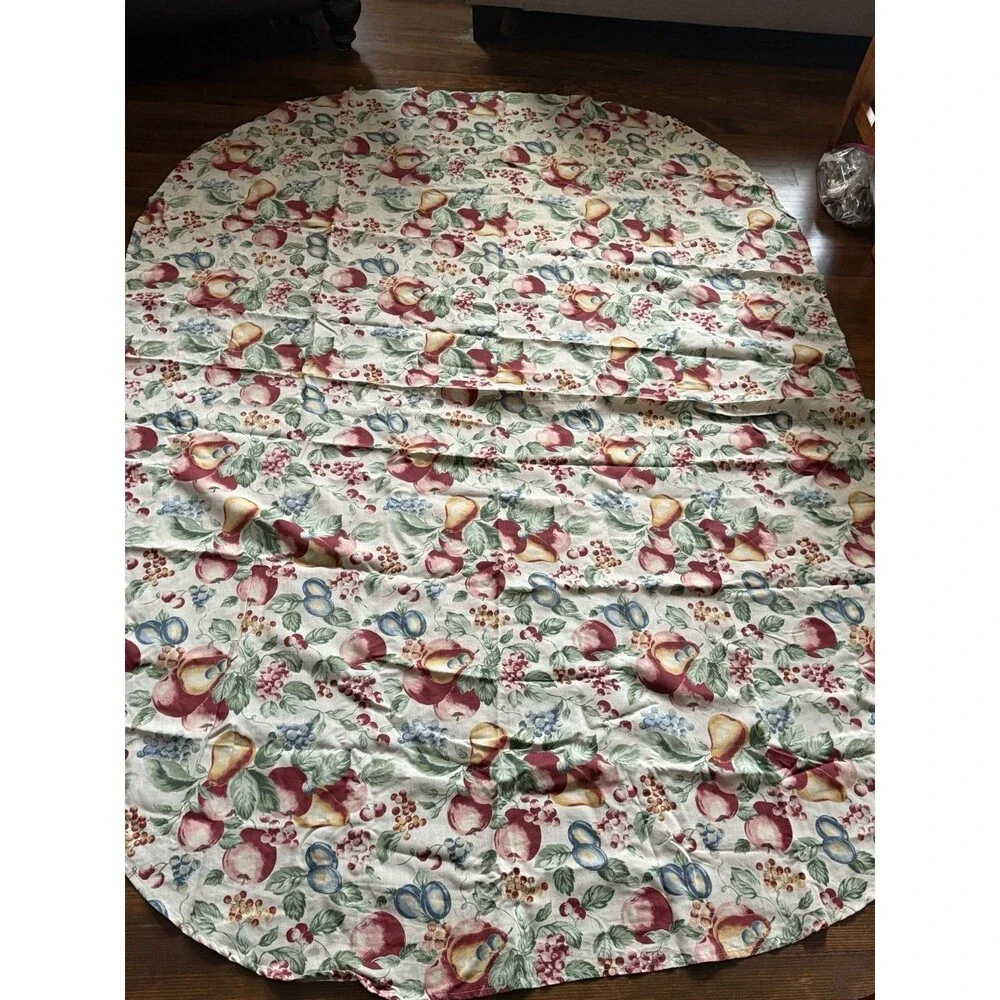 Vtg Retro Farm Produce Still Life Plum Cherries Print Tablecloth  82 x 60